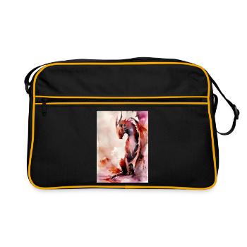 Red Watercolor Dragon - Retro Bag - black/gold - Front