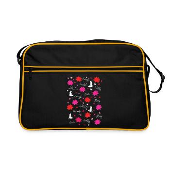 Lotusblüten & Affirmationen Achtsamkeits-Yoga - Retro Tasche - Schwarz/Gold - Vorne