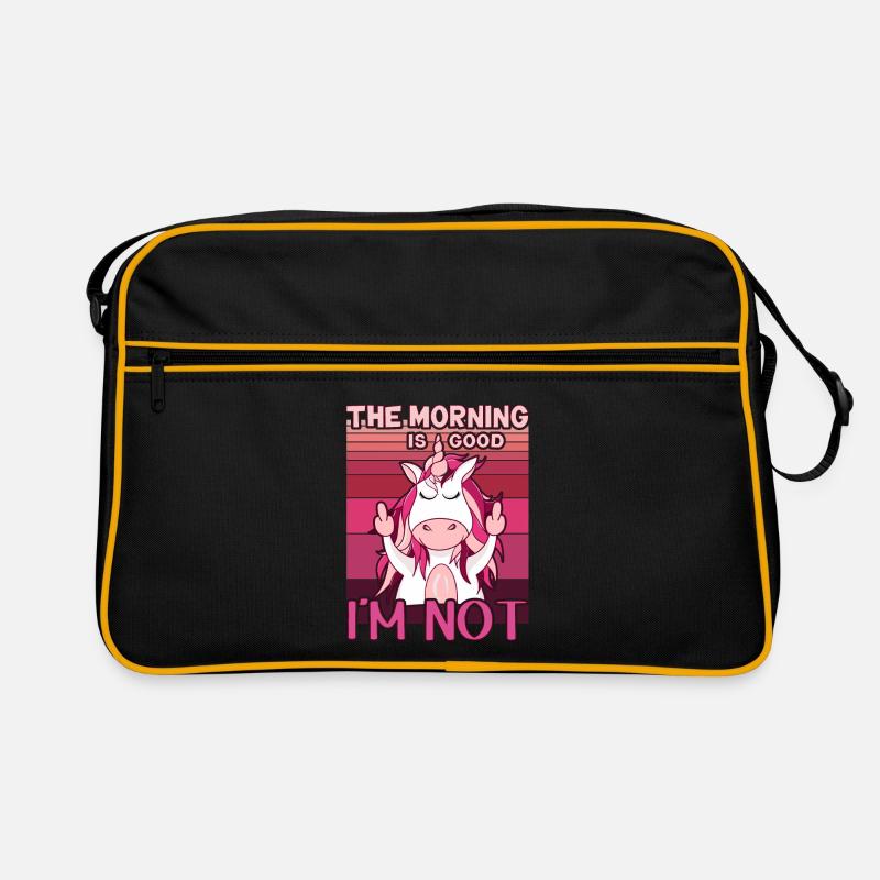 Böses Einhorn zeigt Mittelfinger. Morgenmuffel - Retro Tasche - Schwarz/Gold