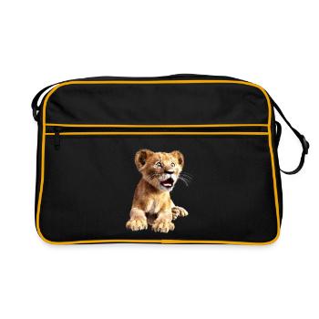 petit lion, lionceau, lion - Sac Retro - noir/or - Devant