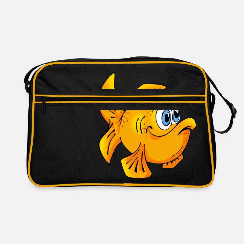 Fisch Goldfisch comic Cartoon - Retro Tasche - Schwarz/Gold