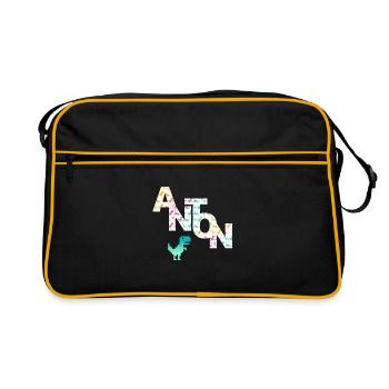 ANTON - Beau prénom de garçon avec dinosaure - Sac Retro - noir/or - Devant