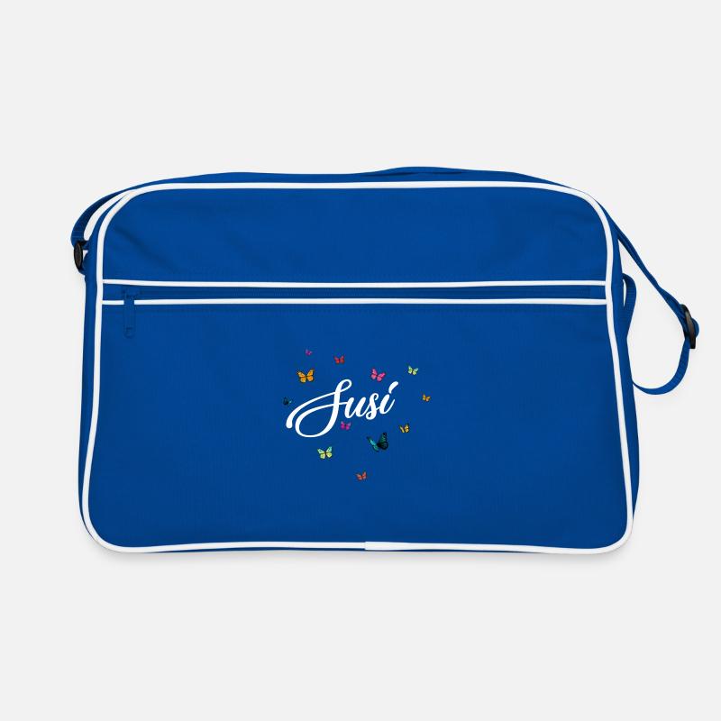 SUSI - Mädchen Name mit bunten Schmetterlingen Retro Tasche
