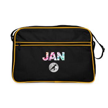 JAN - Beau prénom de garçon avec dinosaure - Sac Retro - noir/or - Devant