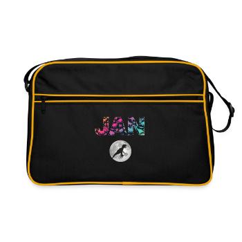 JAN - Beau prénom de garçon avec dinosaure - Sac Retro - noir/or - Devant