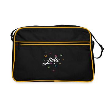 LIVIA - Nom de fille avec des papillons colorés - Sac Retro - noir/or - Devant