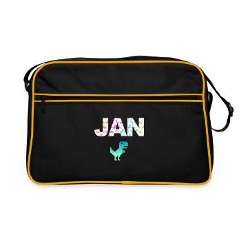 JAN - Beau prénom de garçon avec dinosaure - Sac Retro - noir/or - Devant