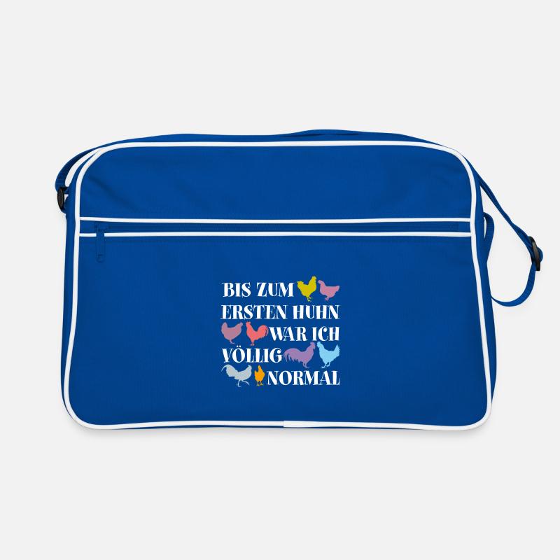 Bunte Hühnersilhouetten und Hühnerspruch Retro Tasche