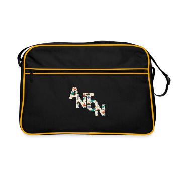 ANTON - Beau prénom de garçon avec dinosaure - Sac Retro - noir/or - Devant