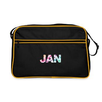 JAN - Beau prénom de garçon avec dinosaure - Sac Retro - noir/or - Devant