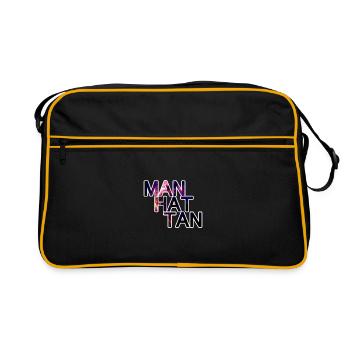 Manhattan Schrift Moto Logo Aufdruck - Retro Tasche - Schwarz/Gold - Vorne