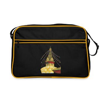 Stupa von Swayambhunath Kathmandu Nepal Buddhismus - Retro Tasche - Schwarz/Gold - Vorne