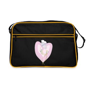 Gentle White Tulip Heart Illustration - Retro Bag - black/gold - Front