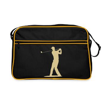 Golfer Abschlag Silhouette - Herren Design - Retro Tasche - Schwarz/Gold - Vorne