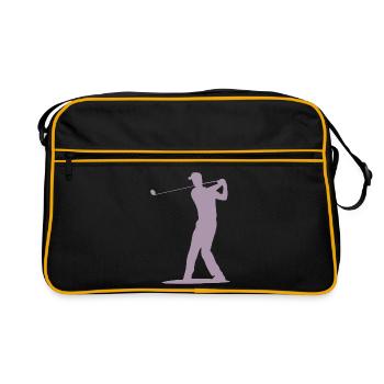 Golfer Abschlag Silhouette - Herren Design - Retro Tasche - Schwarz/Gold - Vorne