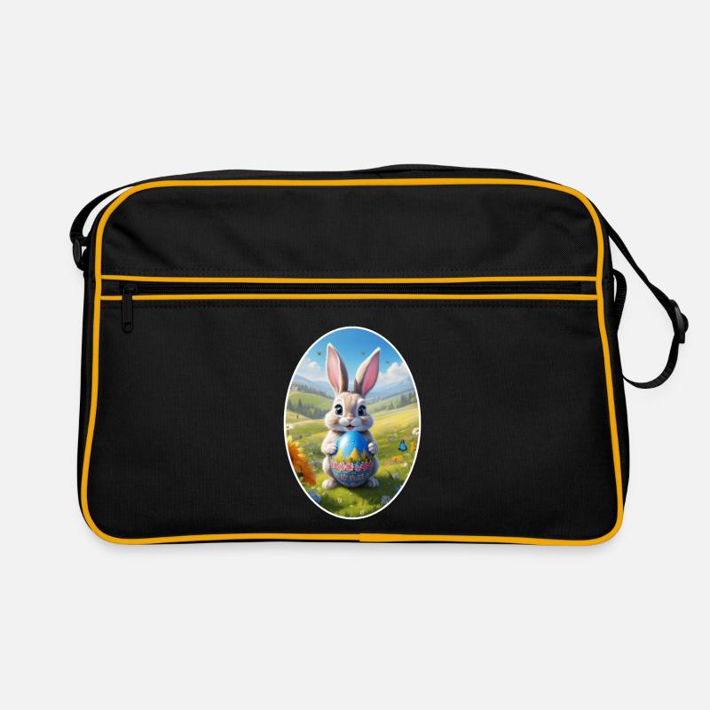 Osterhase mit Ei, Oval - Retro Tasche - Schwarz/Gold