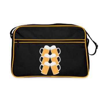 Bierkrüge anstoßen, Sixpack - Retro Tasche - Schwarz/Gold - Vorne