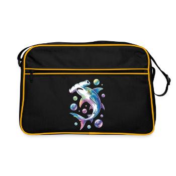 Requin vibrant avec des accents de bulles - Sac Retro - noir/or - Devant