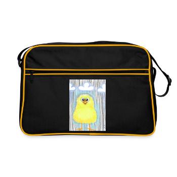 Cute yellow duckling in rain - Retro Bag - black/gold - Front