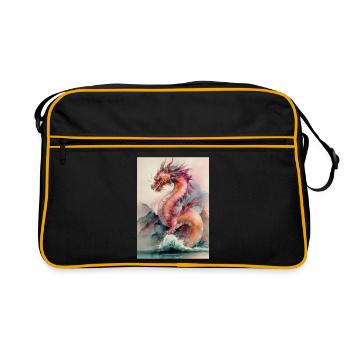 Fancy Watercolor Dragon Marine - Retro Bag - black/gold - Front