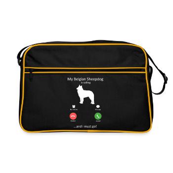 Belgian Sheepdog Is Calling Phone Screen Art Dog - Retro Bag - black/gold - Front