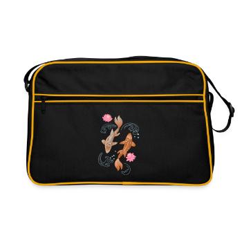 Koi and lotus in blue water - Retro Bag - black/gold - Front