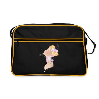 Frauenporträt mit Blumen Illustration  - Retro Tasche - Schwarz/Gold - Vorne