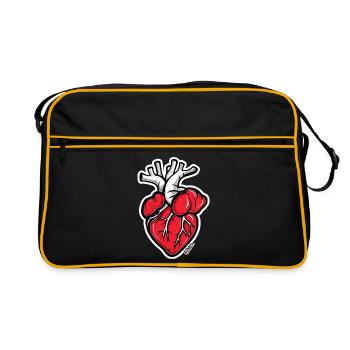 Cartoon Anatomisches Herz - Retro Tasche - Schwarz/Gold - Vorne