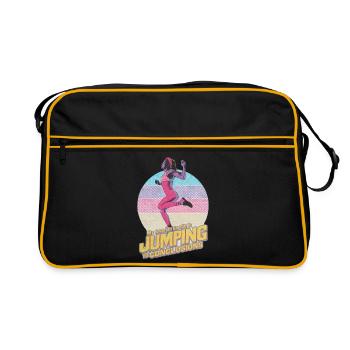 Funny 80s Fitness Overthinking T-Shirt - Jumping - Retro Bag - black/gold - Front