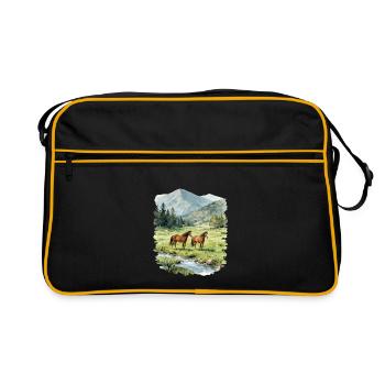 Wasserfarbene Gebirgsponys - Retro Tasche - Schwarz/Gold - Vorne