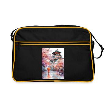 Pagode japonaise et cerisiers en fleurs - Sac Retro - noir/or - Devant