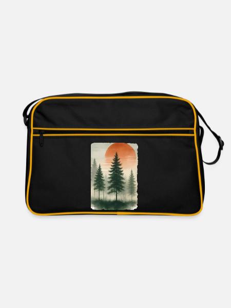 Vintage Forest Sunset Watercolor - Retro Tasche - Schwarz/Gold