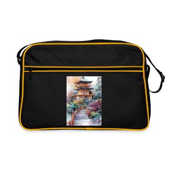 Pagode im Garten in Aquarell - Retro Tasche - Schwarz/Gold - Vorne