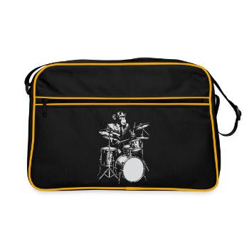 Monkey Jazz Drummer - Retro Tasche - Schwarz/Gold - Vorne