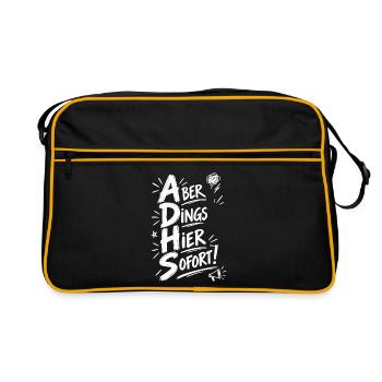 ADHS – Aber Dings Hier Sofort!- weiß - Retro Tasche - Schwarz/Gold - Vorne