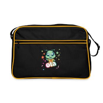 OLA - Schöner Mädchen Name mit süßem Alien - Retro Tasche - Schwarz/Gold - Vorne