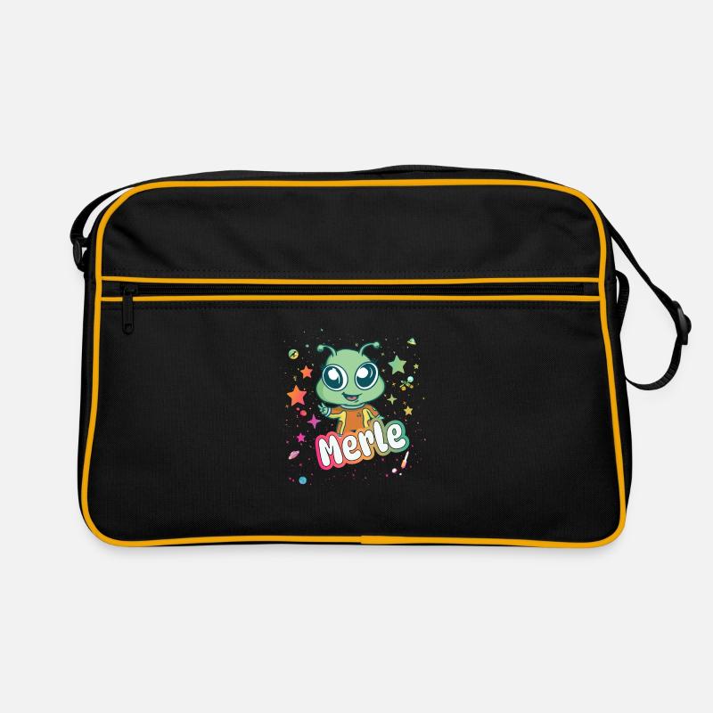 MERLE - Schöner Mädchen Name mit süßem Alien Retro Tasche