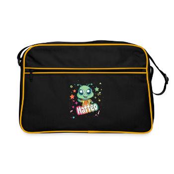 MATTEO - Schöner Junge Name mit süßem Alien - Retro Tasche - Schwarz/Gold - Vorne