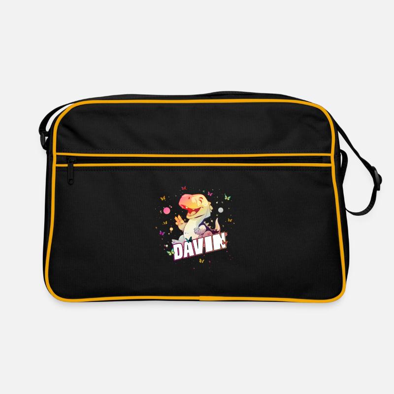 DAVIN - Schöner Junge Name mit süßem DINO T-REX Retro Tasche