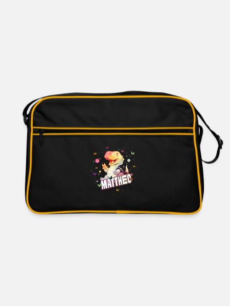 MATTHEO - Beautiful boy name with cute DINO T-REX - Retro Bag - black/gold - Front