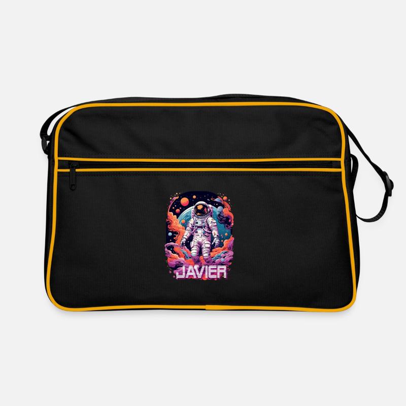 JAVIER - Schöner Jungen Name mit coolem Astronaut Retro Tasche