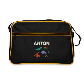 ANTON - Beau prénom de garçon avec dinosaure - Sac Retro - noir/or - Devant
