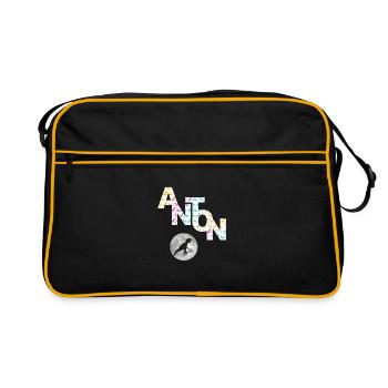 ANTON - Beau prénom de garçon avec dinosaure - Sac Retro - noir/or - Devant