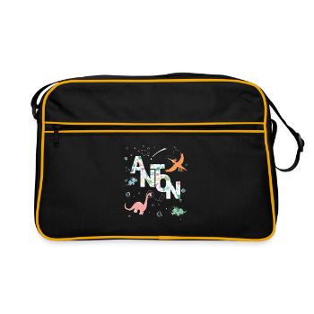 ANTON - Beau prénom de garçon avec dinosaure - Sac Retro - noir/or - Devant