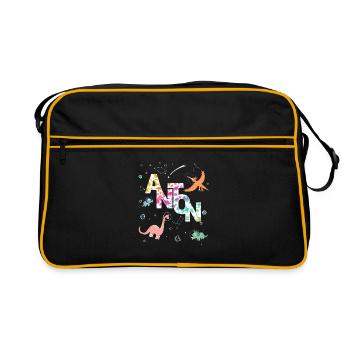 ANTON - Beau prénom de garçon avec dinosaure - Sac Retro - noir/or - Devant
