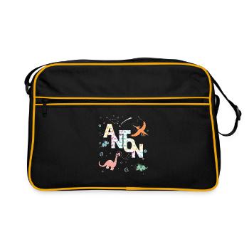 ANTON - Beau prénom de garçon avec dinosaure - Sac Retro - noir/or - Devant
