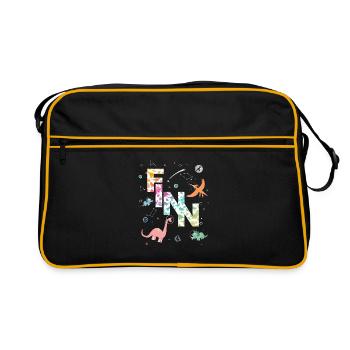 FINN - Beau prénom de garçon avec dinosaure - Sac Retro - noir/or - Devant
