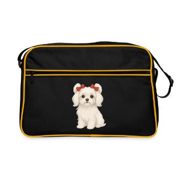 Chien maltis aux nœuds rouges - Sac Retro - noir/or - Devant