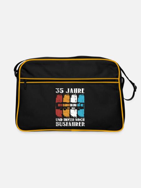 Busfahrer Busfahren Beruf 35 Geburtstag Spruch - Retro Tasche - Schwarz/Gold - Vorne