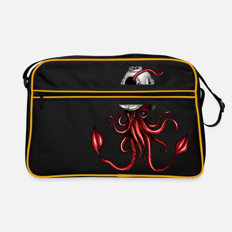 Calamar avec casque de plongée - Sac Retro - noir/or